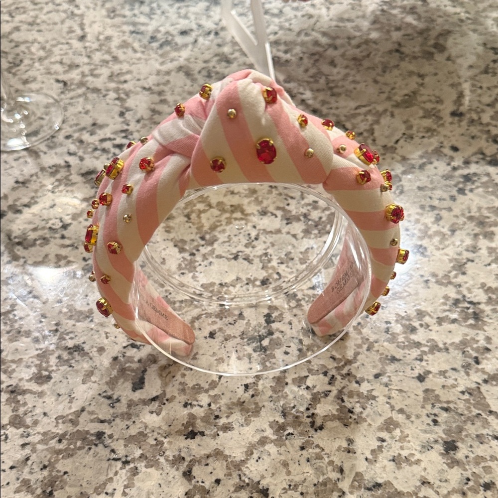 Striped Pink and Cream Jewel-Embellished Headband